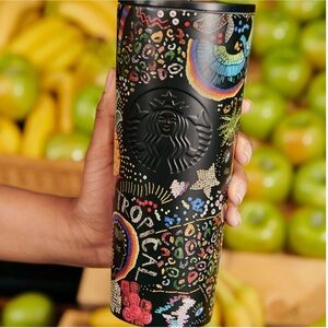 Starbucks x FARM Rio NWT Travel Tumbler Black Rainbow Brazil 24 Ounces